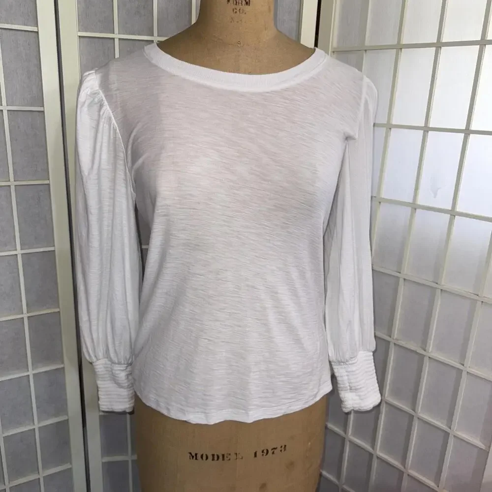 Anthropologie Nation LTD Puff Sleeve Quiet Luxury Minimalist Cotton Blouse Small - Picture 2 of 14